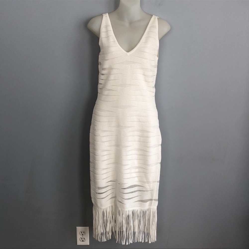 Parker Cream Fringe Knit Sheath Dress